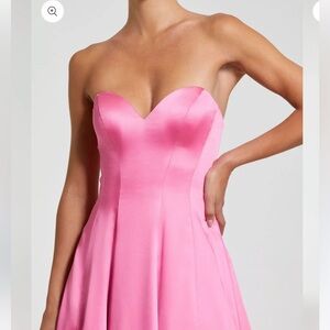 Mac Duggal Pink Strapless Satin Gown With Bow Details